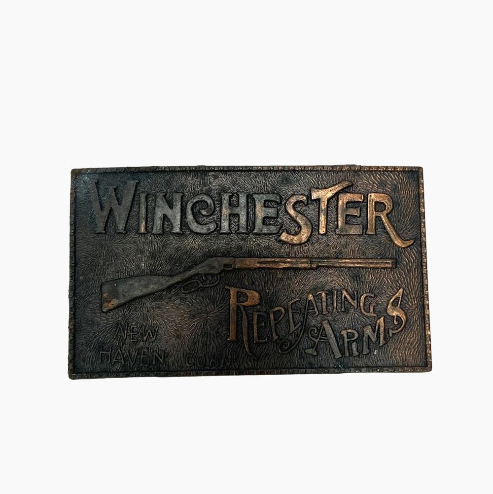 Vintage Winchester Repeating Arms Belt Buckle Metal 4x2.25"